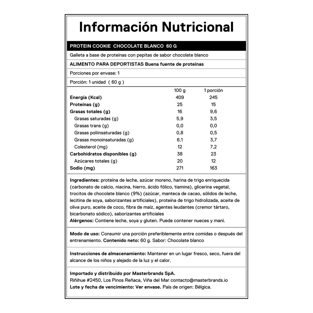 *NUEVO* Caja de 12 Galletas de Proteína Chocolate Blanco 12x60 Grs | 15 gr. proteína