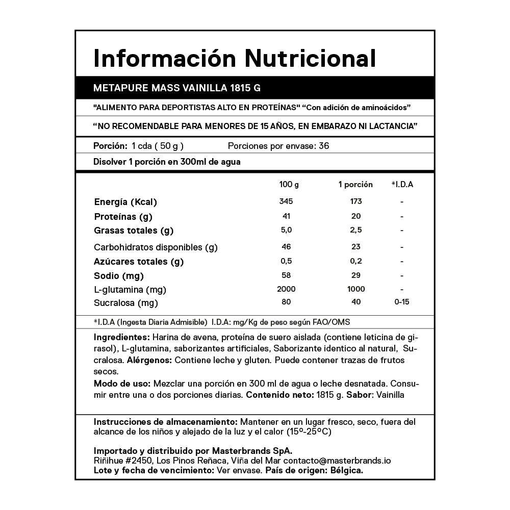 Metapure Whey Protein Isolate Mass Gainer 1,8 Kgs