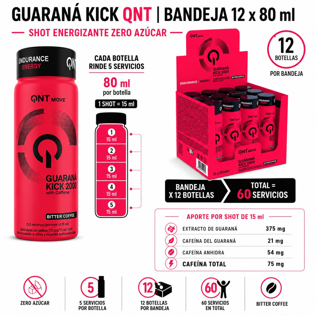 Guaraná Kick QNT | Bandeja 12 x 80 ml — Shot Energizante Zero Azúcar