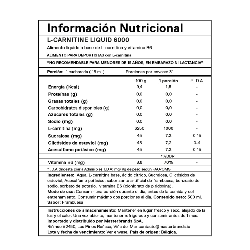 L-Carnitina Líquida 6000 Raspberry | 500 Ml