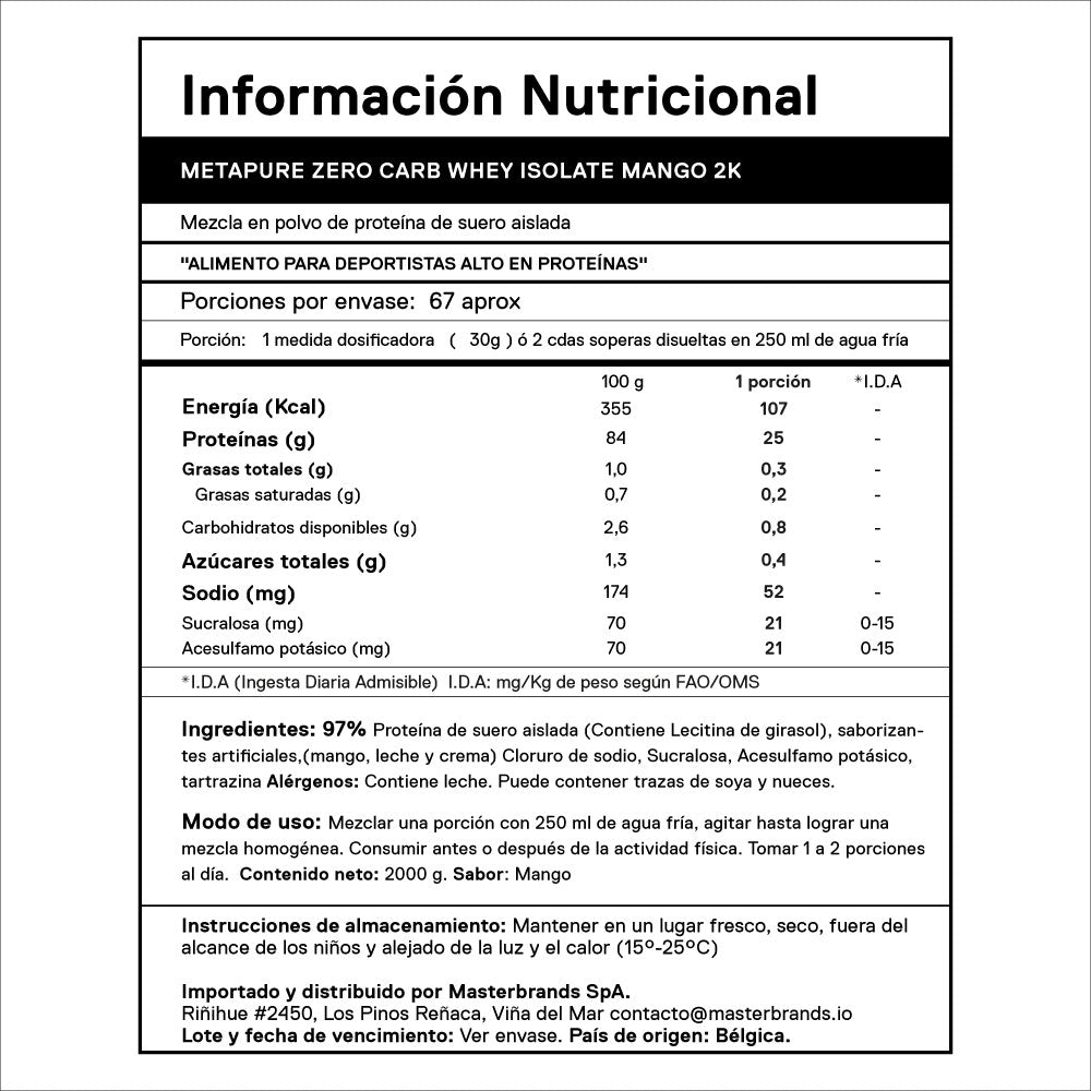 Pack Proteína Metapure Isolate Zero 2 Kg + Creatina 800 Grs + ENVÍO GRATIS