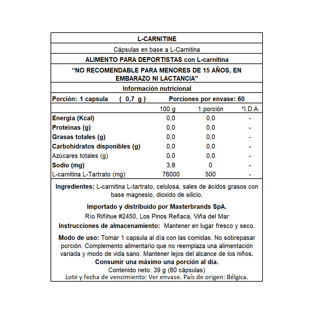 L-Carnitina 500 mg - 60 cápsulas